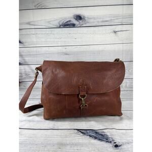 Duluth Trading Company Single Flap Leather Messenger Bag Brown Commuter Tote